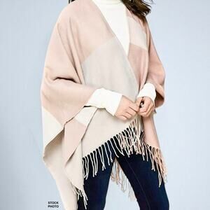 Soia & Kyo Colorblock Fringe Wrap Shawl Scarf Pink Beige Boho Poncho One Size